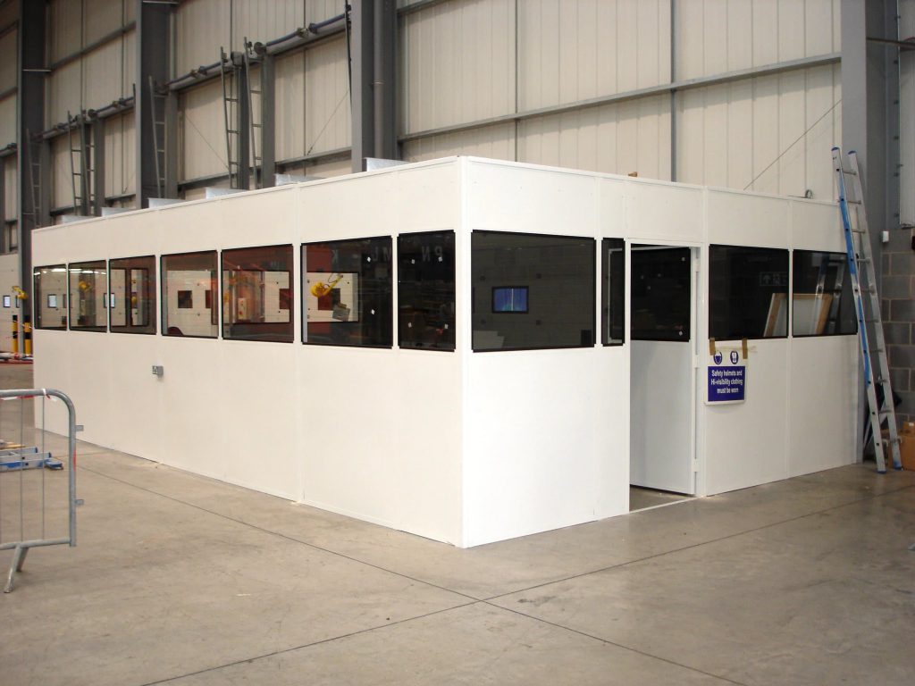 A partition office being combined with a mezzanine floor.
